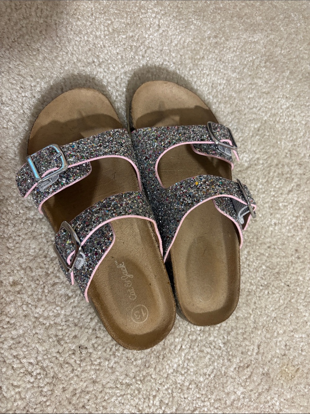 Cat & Jack Girls' Multi-Glitter Double Buckle Sandals with Pink Trim